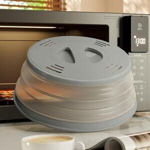Collapsible Magnetic Microwave Cover 11–12 Inch with Handle, Grey Splatter Guard